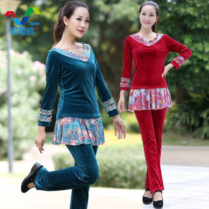 尼歌拉广场舞服装新款套装长袖加绒舞蹈服韩国绒舞蹈跳舞表演服饰